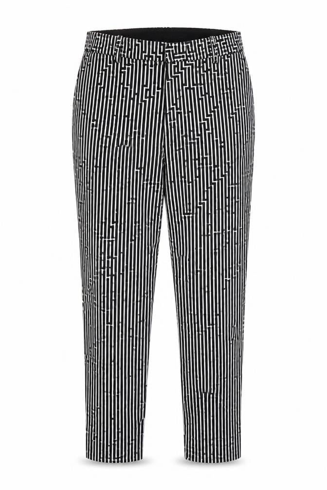 Front view of H&M women’s black geometric trousers, size UK 6, 26-inch leg