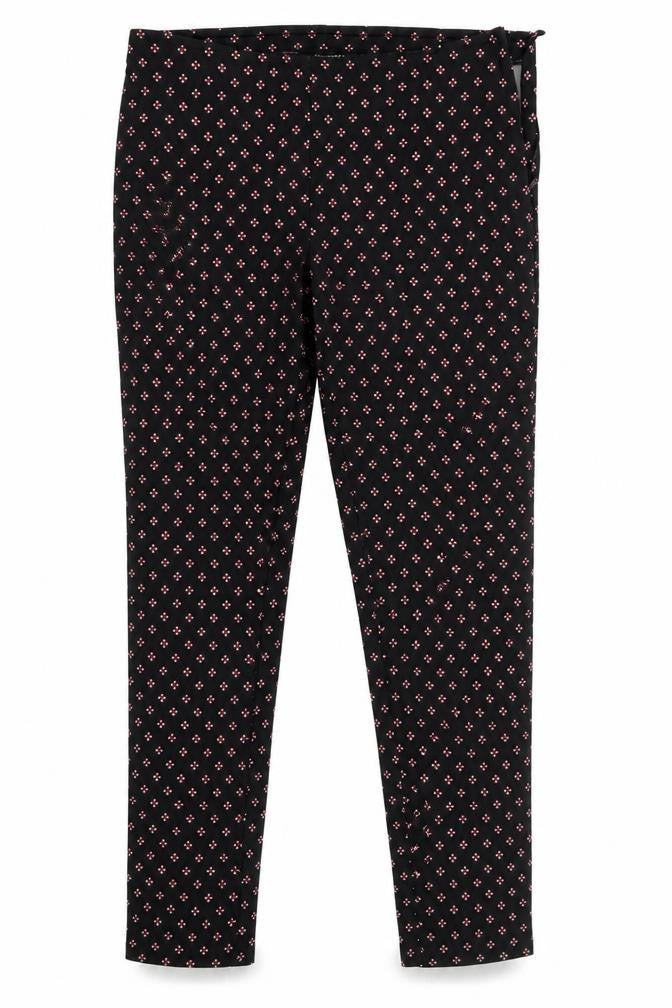 Front view of Atmosphere women’s black geometric trousers, size UK 10, 26.5-inch leg