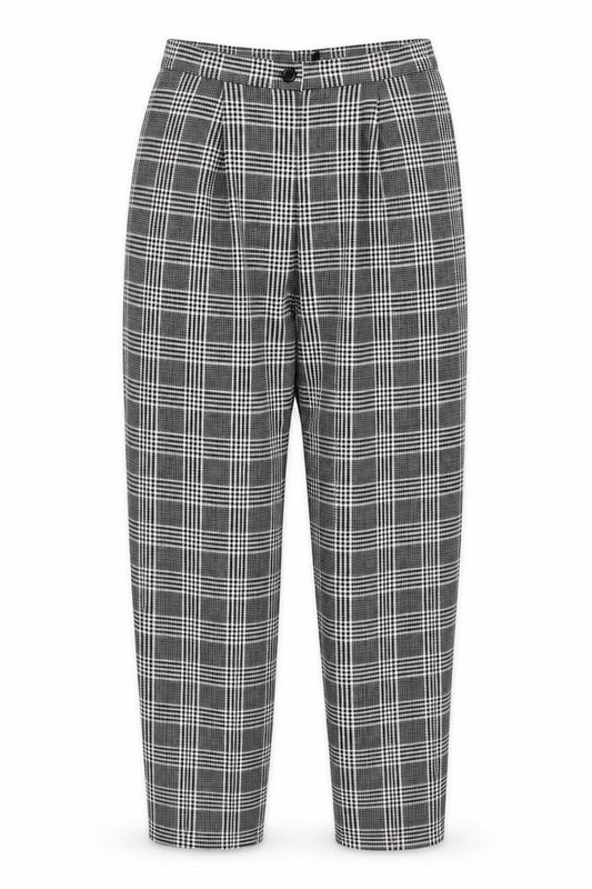 Front view of Divided women’s grey check trousers, size UK 10, 26-inch leg