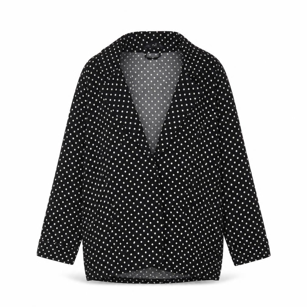 Front view of F&F women’s black polka dot jacket, size UK 8
