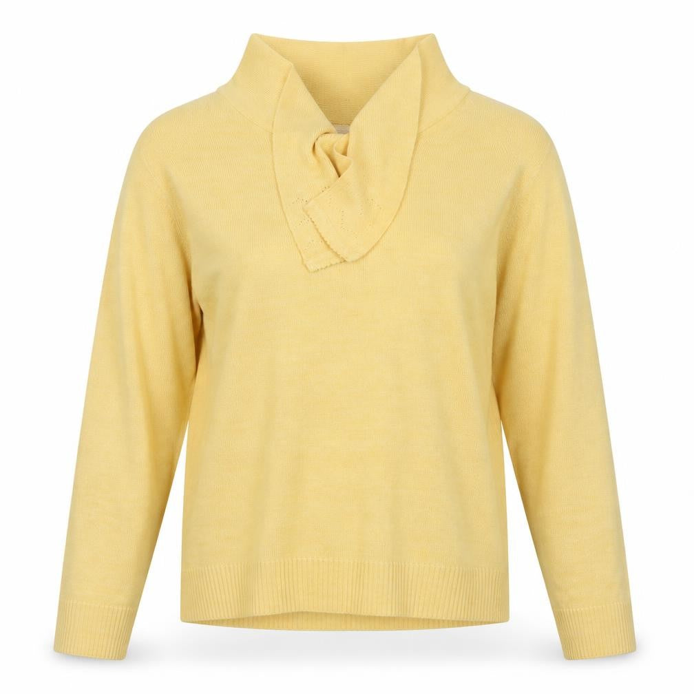 Front view of EWM women’s yellow knit jumper, size UK 14