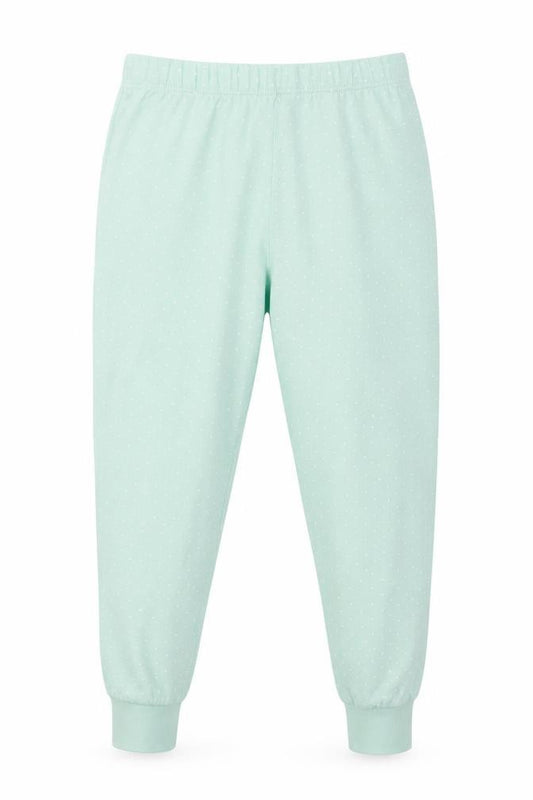 Front view of F&F girls’ green polka dot carrot trousers, size 6-7, years
