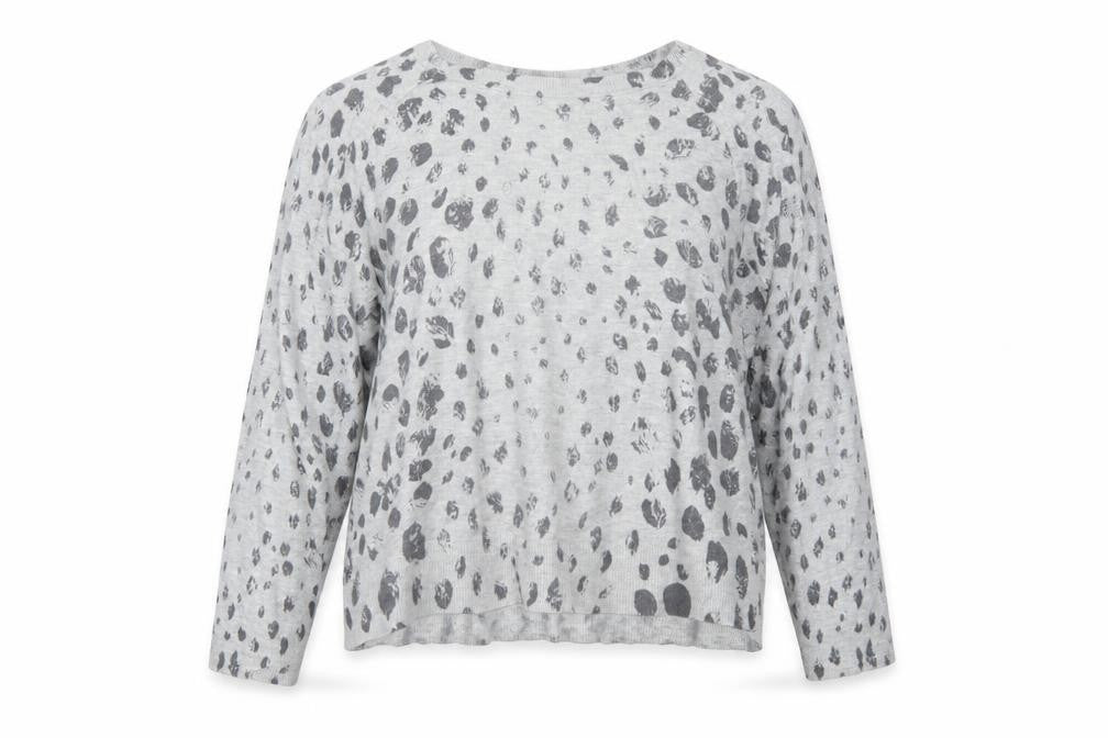 Front view of Marks & Spencer women’s grey geometric jumper, size UK 16