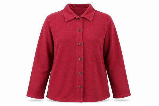 Front view of Orvis women’s red basic button-up, size M