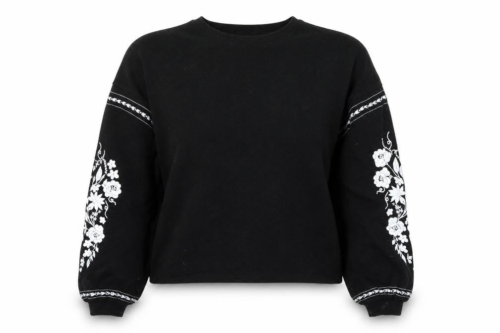 Front view of New Look women’s black jersey pullover sweatshirt, size S