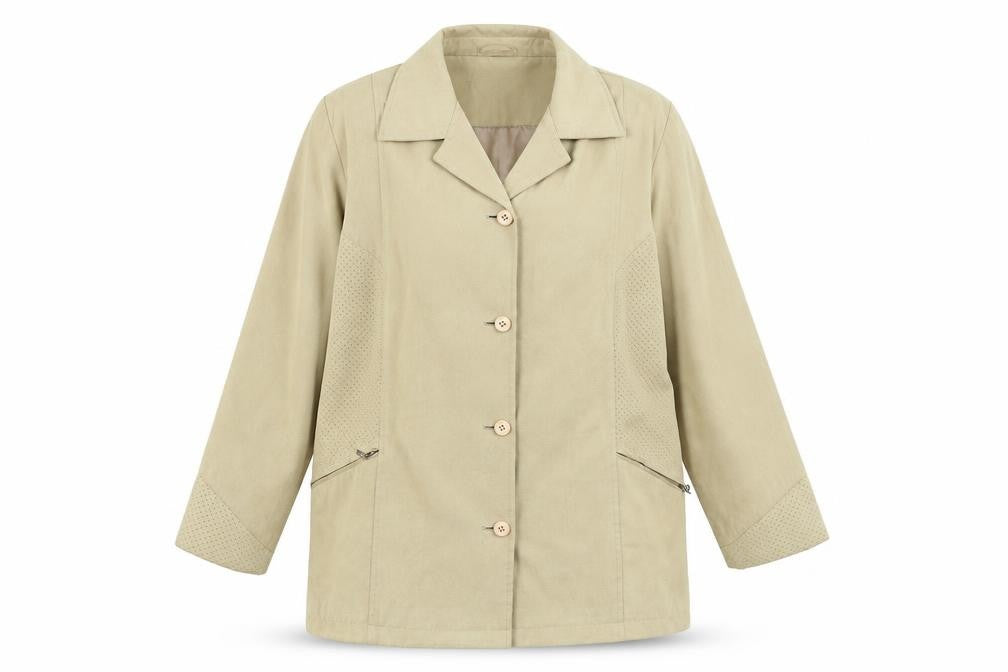 Front view of Klass women’s beige pea coat coat, size UK 14