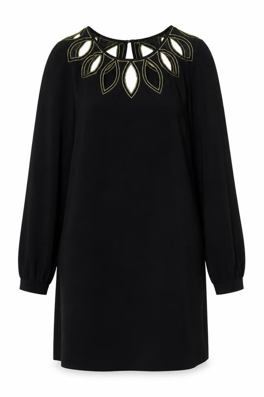 Front view of Warehouse women’s black a-line, size UK 12
