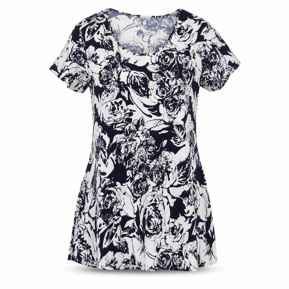 Front view of Michele Hope women’s blue floral basic t-shirt, size UK 10