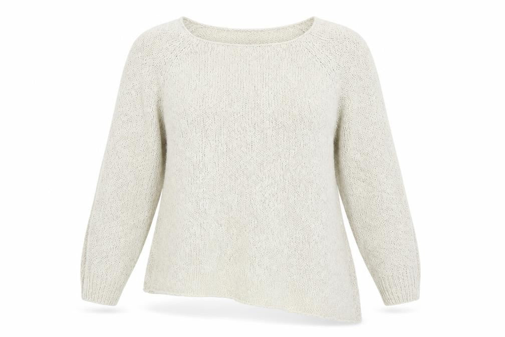 Front view of New Look women’s beige knit jumper, size UK 14, - asymmetrical hem