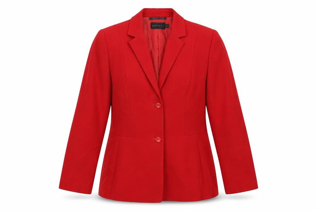 Front view of Civit women’s red jacket suit jacket, size UK 12