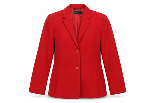 Front view of Civit women’s red jacket suit jacket, size UK 12