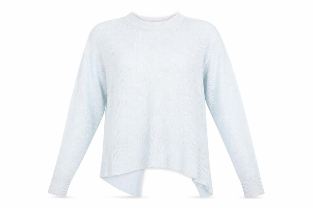 Front view of Topshop women’s blue knit jumper, size UK 14