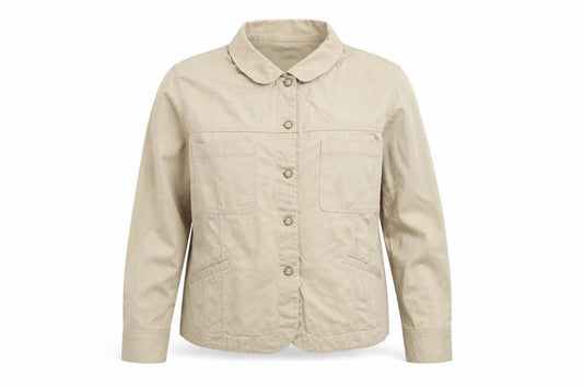 Front view of EWM women’s beige jacket, size M
