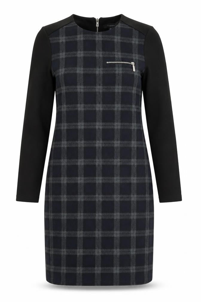 Front view of Primark women’s grey check fit & flare, size UK 10