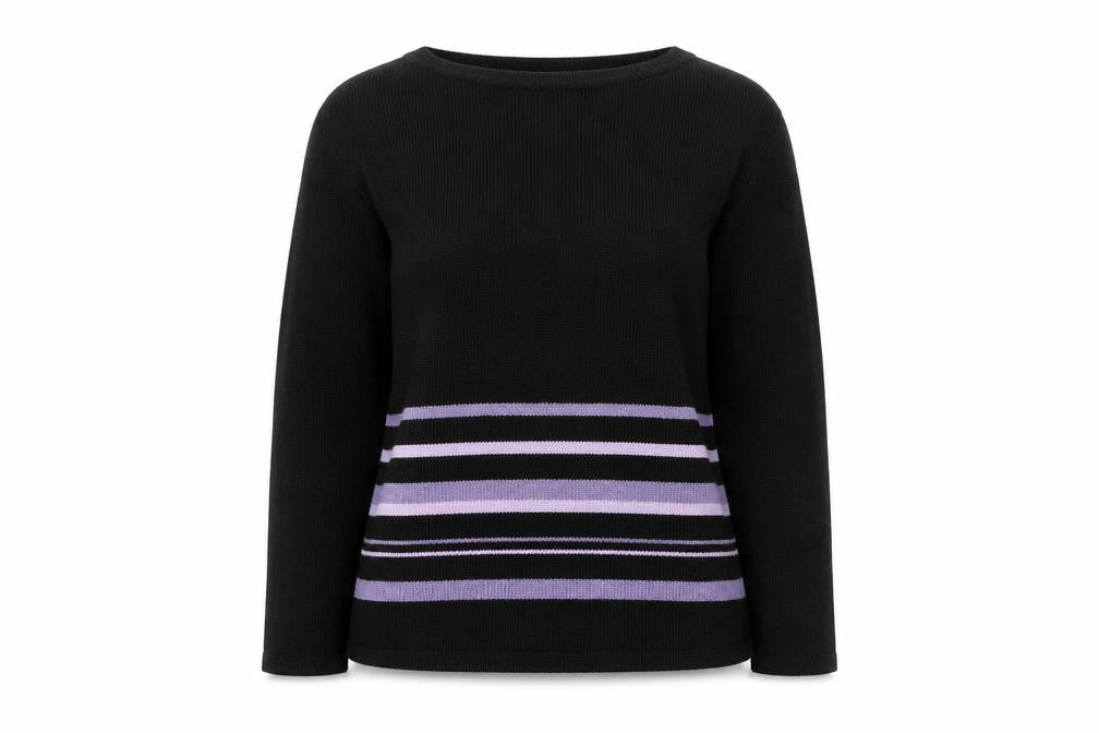 Front view of BHS women’s multicoloured striped jumper, size UK 10