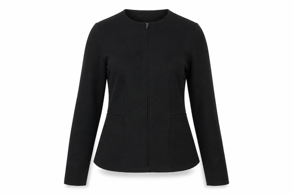 Front view of Papaya women’s black full zip jumper, size UK 10