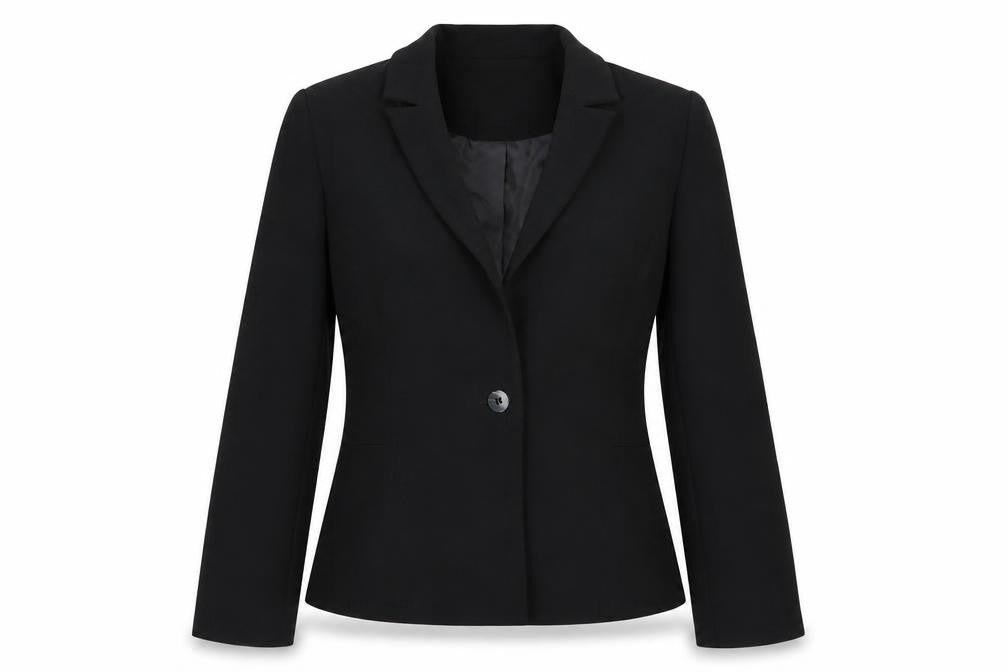 Front view of AMARANTO women’s black jacket blazer, size UK 10