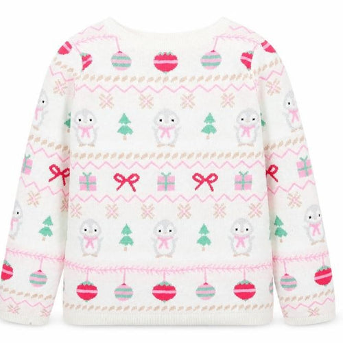 H&M Girls Ivory Geometric  Pullover Jumper Size 4-5 Years  - chrismtas