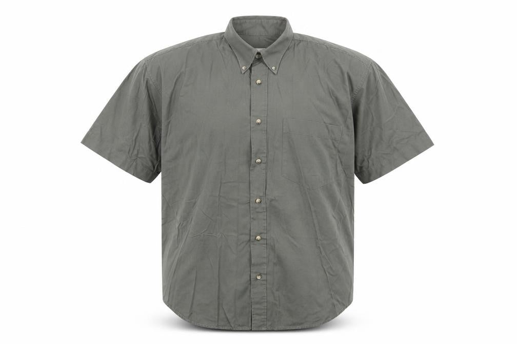Front view of Best Basics men’s green button-up, size M