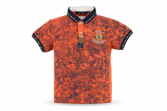 Front view of otaya plus girls’ orange floral polo, size 5, years