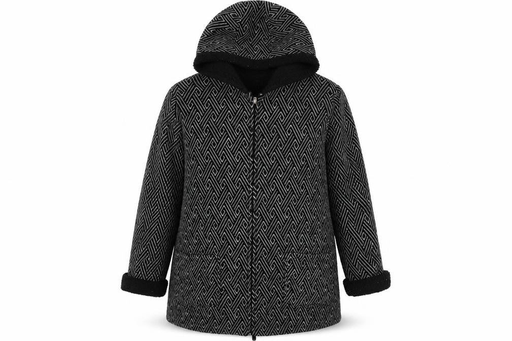 Front view of Bonmarché women’s black geometric jacket coat, size L
