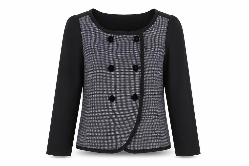 Front view of Gap women’s grey check jacket blazer, size M