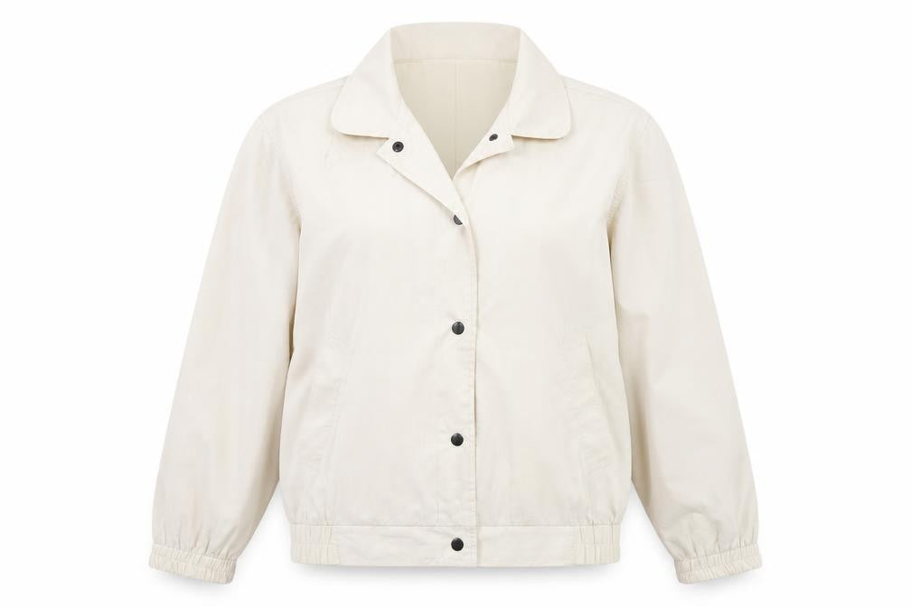 Front view of Damart women’s beige jacket coat, size UK 14