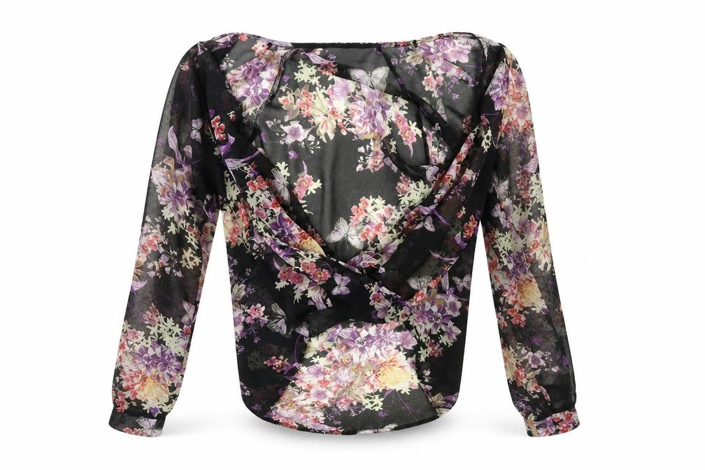 Front view of New Look women’s black floral basic blouse, size UK 8