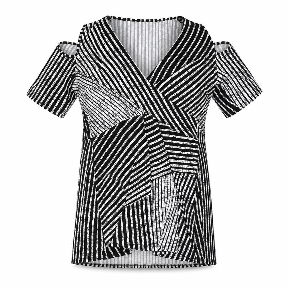 Front view of Grace women’s black striped a-line, size UK 14