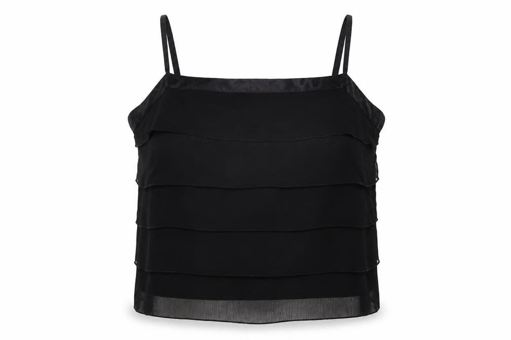 Front view of Dorothy Perkins women’s black basic tank, size UK 14