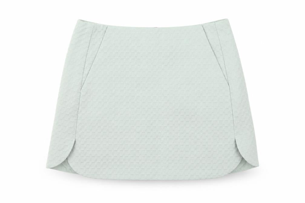 Front view of Topshop women’s green a-line skirt, size UK 8