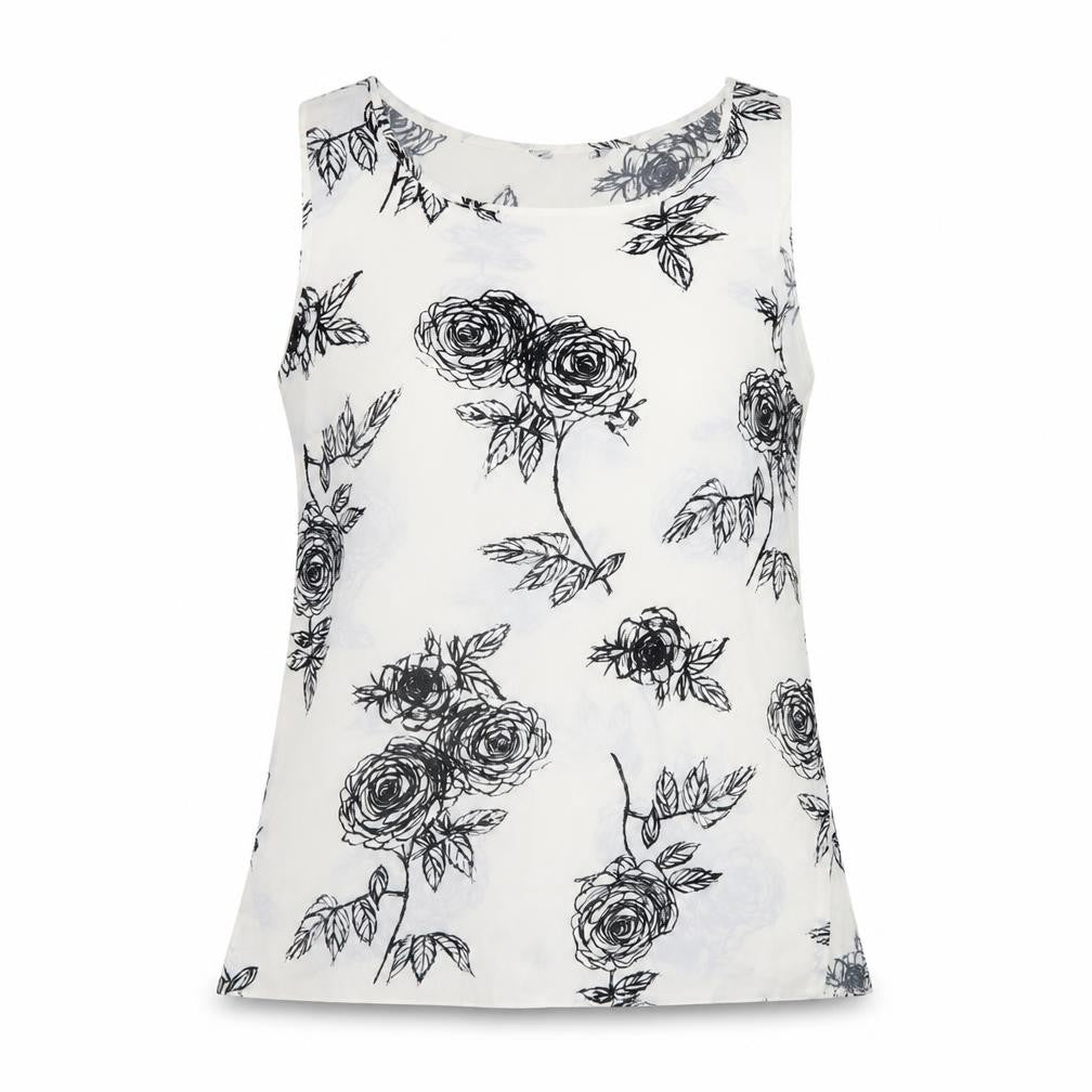 Front view of Preworn women’s white floral basic tank, size UK 12