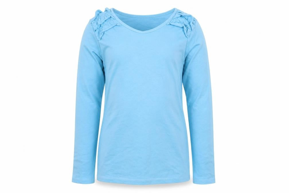 Front view of F&F girls’ blue basic t-shirt, size 13, years