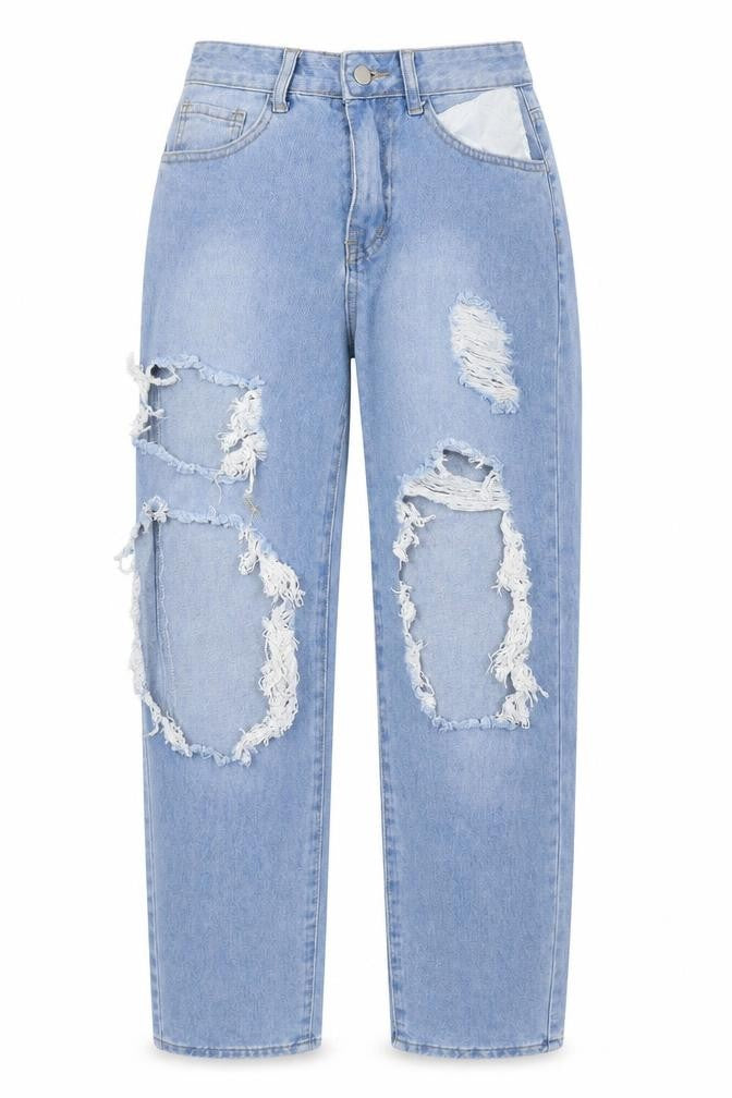 Front view of SHEIN women’s blue denim mom jeans, size S, 29-inch leg