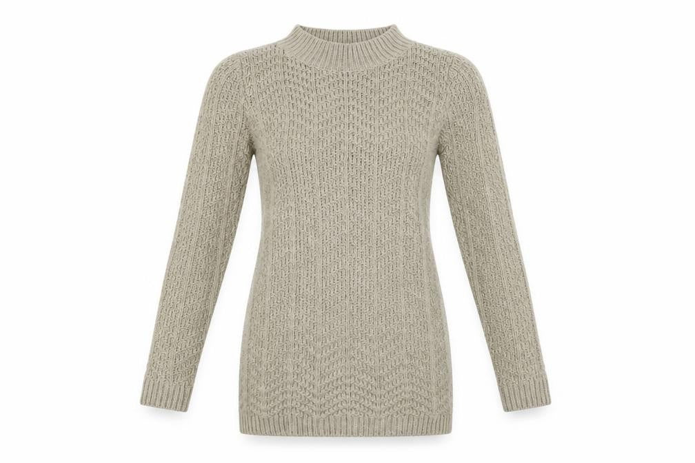 Front view of Matalan women’s beige knit pullover sweatshirt, size S