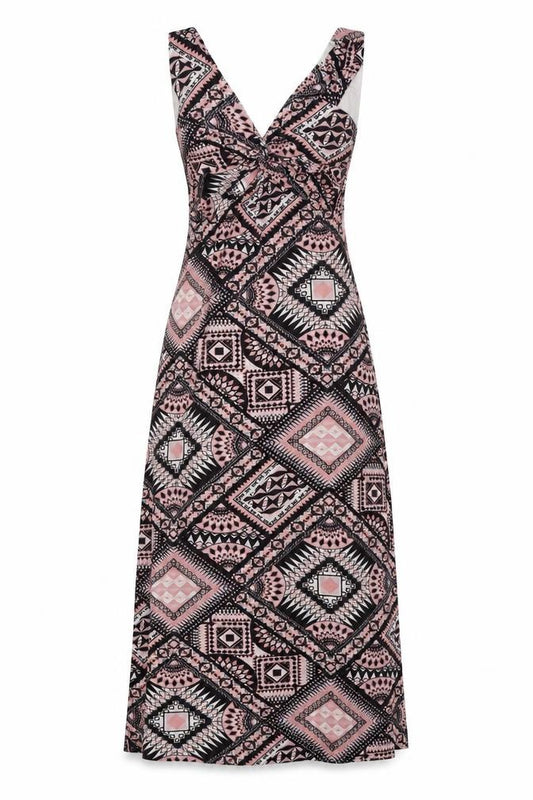 Front view of t.g women’s pink geometric a-line, size UK 12