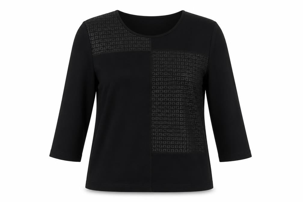 Front view of Brandtex women’s black basic blouse, size S
