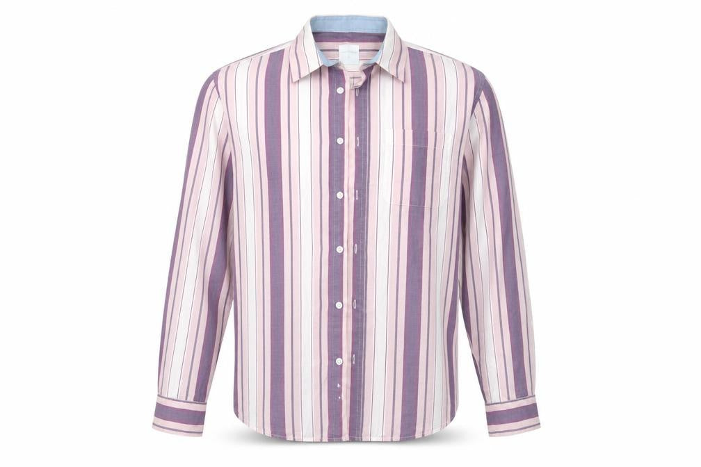 Front view of Samuel Windsor men’s multicoloured striped button-up, size L