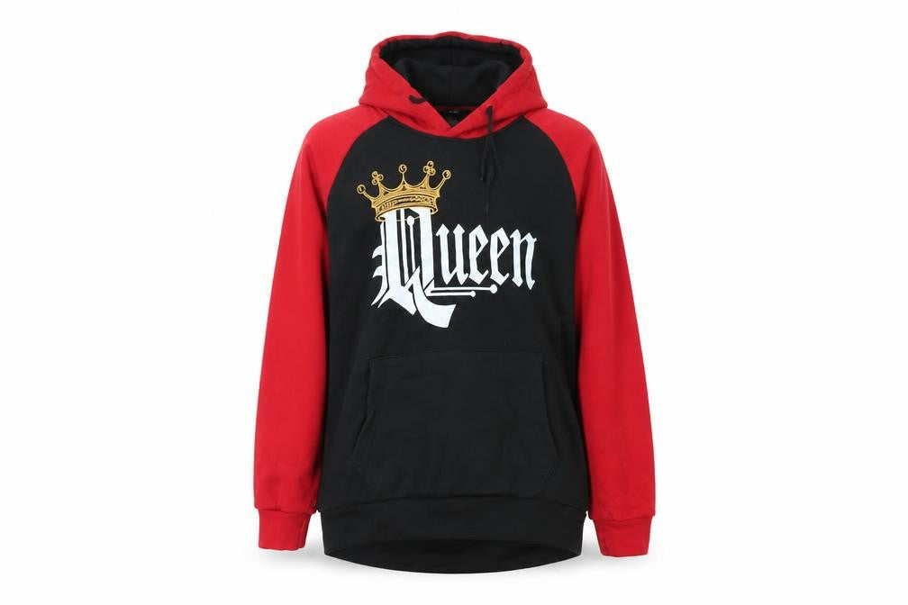 Front view of women’s multicoloured pullover hoodie, size M, - queen