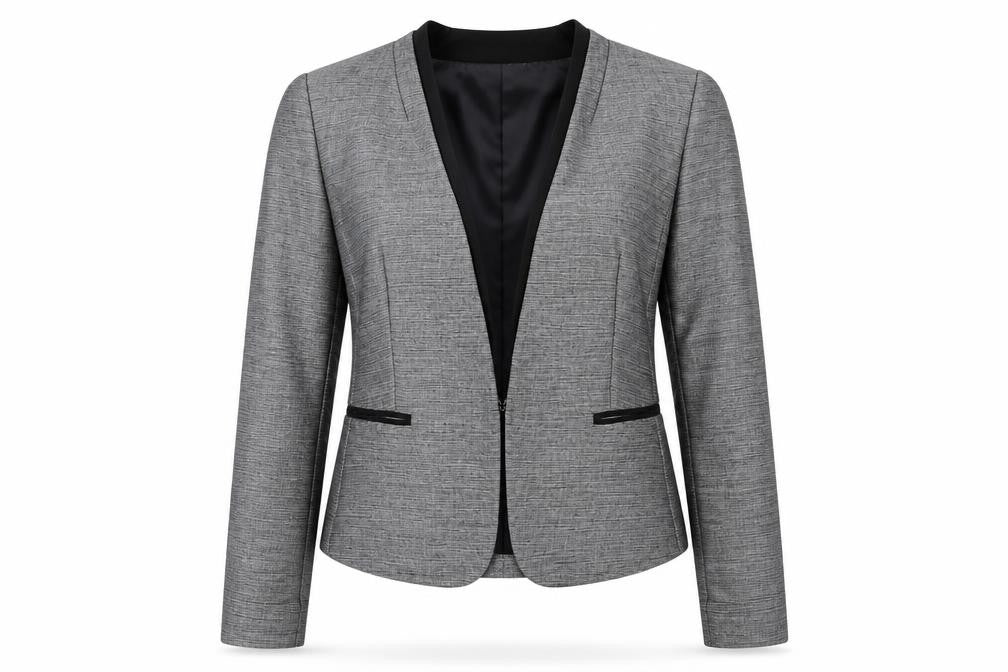 Front view of H&M women’s grey jacket, size UK 6