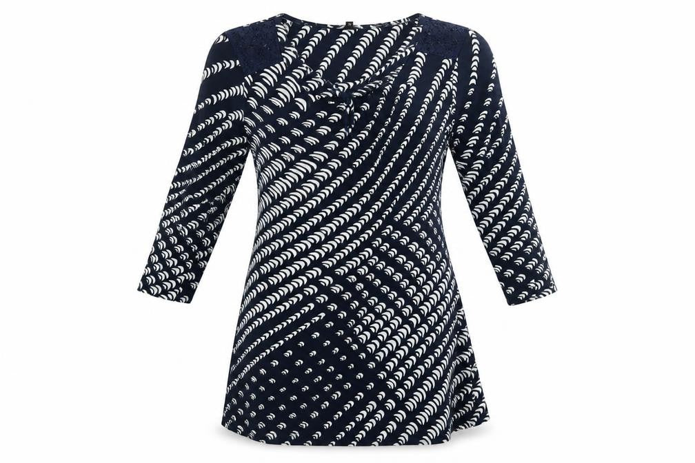 Front view of Debenhams women’s blue geometric a-line, size UK 12