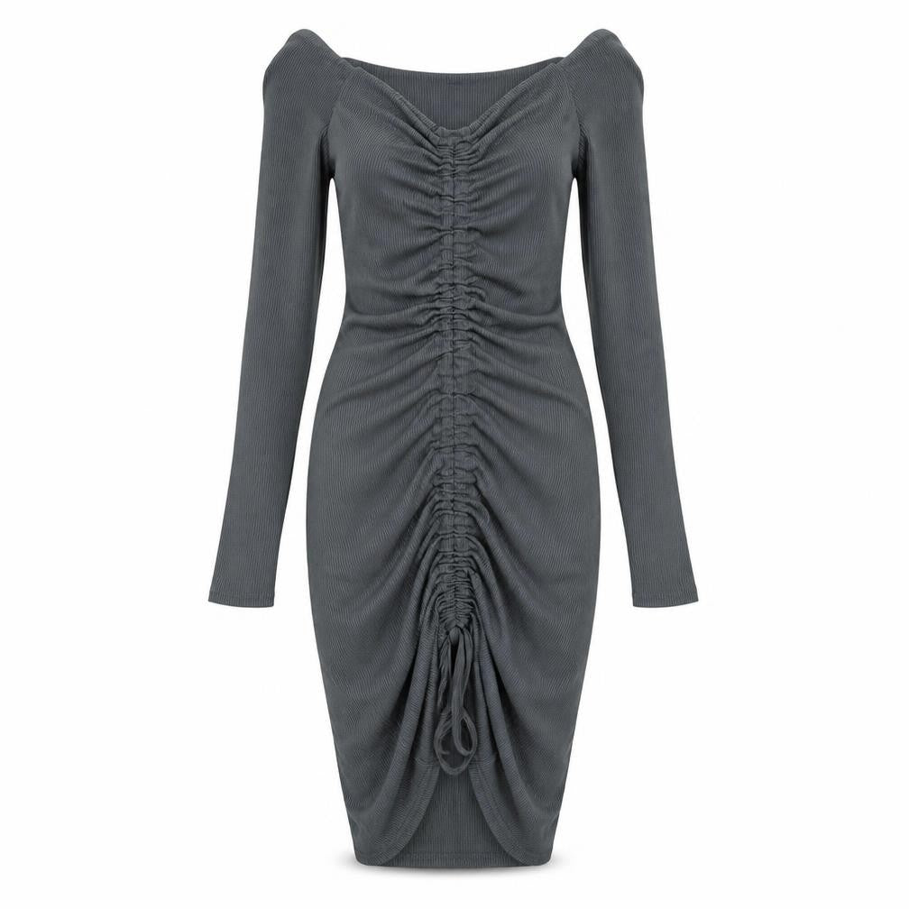 Front view of PRETTYLITTLETHING women’s grey bodycon, size UK 6
