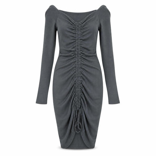 Front view of PRETTYLITTLETHING women’s grey bodycon, size UK 6