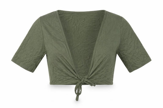 Front view of PRETTYLITTLETHING women’s green cropped t-shirt, size UK 8
