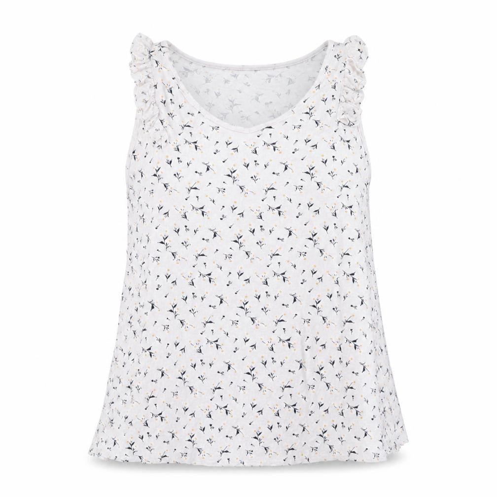 Front view of Preworn women’s white animal print basic tank, size L