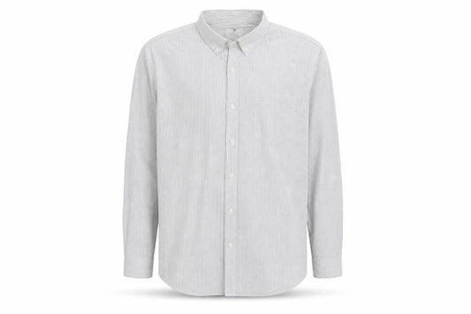 Front view of Topman men’s white striped button-up, size XL