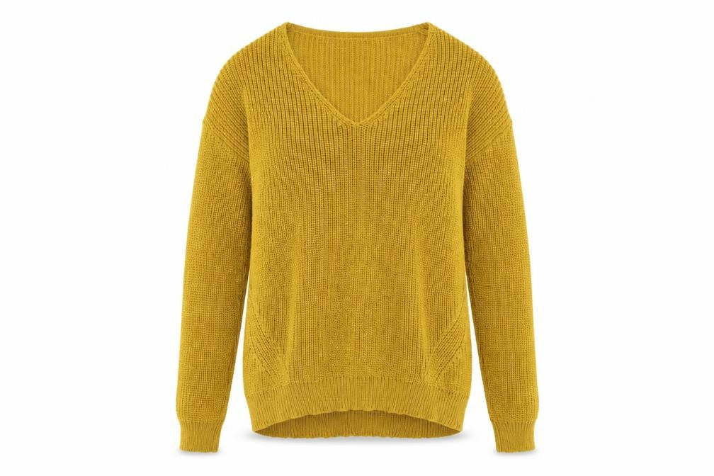 Front view of Primark women’s yellow jumper, size UK 10