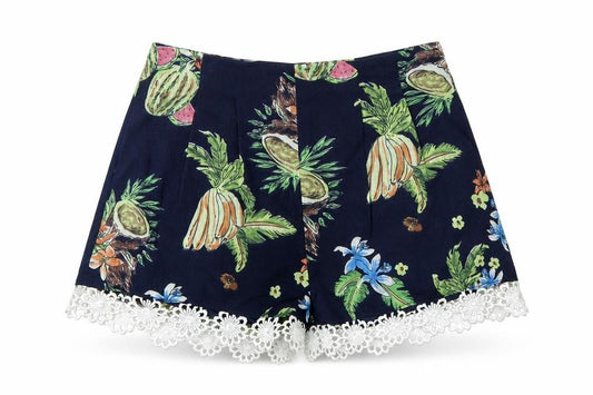 Front view of Love & Other Things women’s blue floral bermuda shorts, size XS