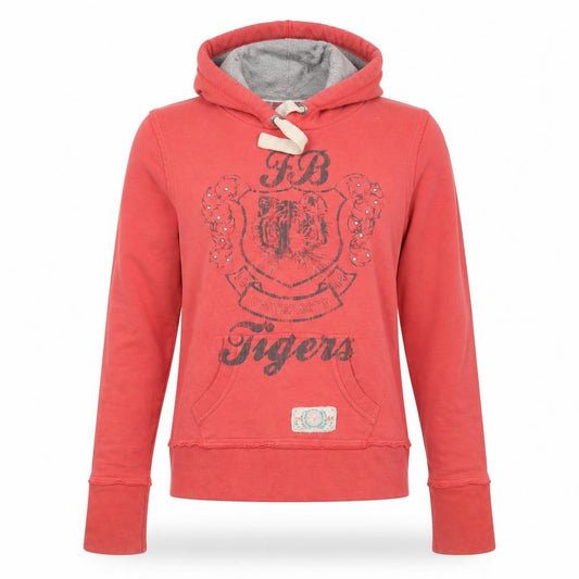Front view of Fred in boston women’s red pullover hoodie, size L