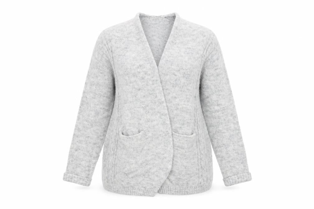 Front view of Papaya women’s grey cardigan jumper, size S